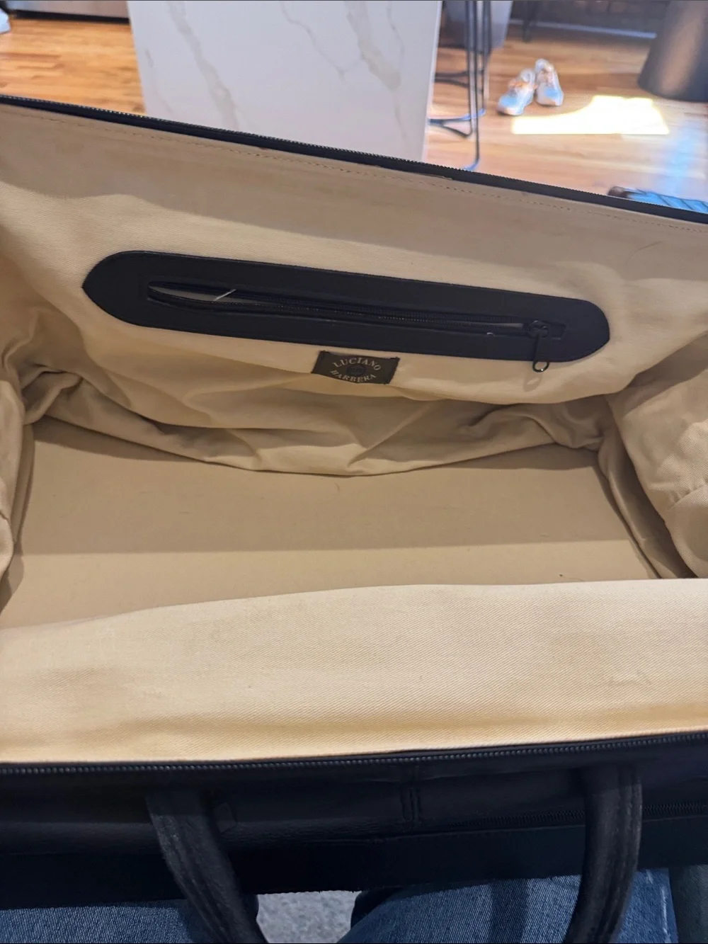 Luciano Barbera black and Cream Leather Weekender with Zip Pocket